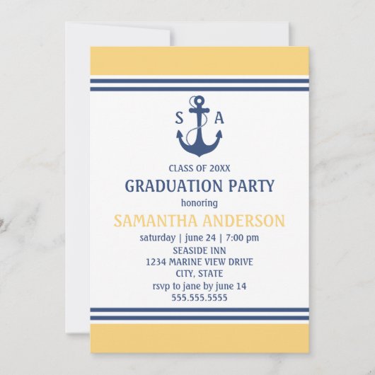 Gele Nautical Graduation Party nodigt uit Kaart (Voorkant)