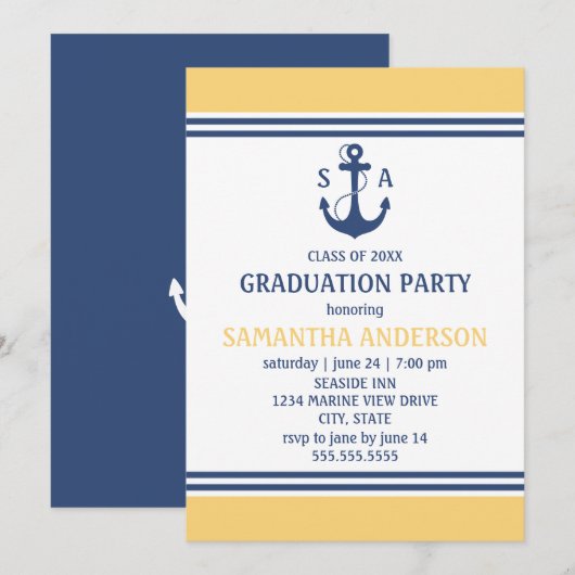 Gele Nautical Graduation Party nodigt uit Kaart (Voorkant / Achterkant)