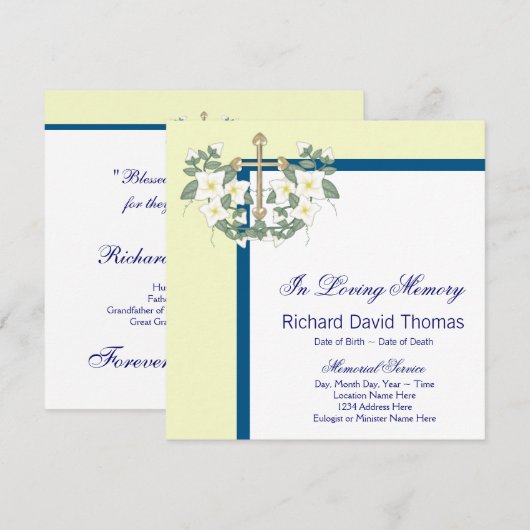 Gele Navy Blue Cross in liefdevolle herinnering Me Kaart (Voorkant / Achterkant)