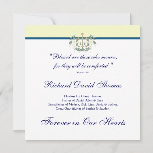 Gele Navy Blue Cross in liefdevolle herinnering Me Kaart (Achterkant)