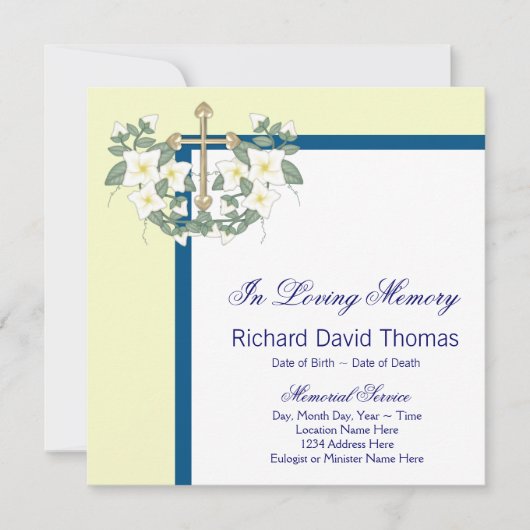 Gele Navy Blue Cross in liefdevolle herinnering Me Kaart (Voorkant)