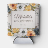 Gele Navy Blue Floral Glitter 40th Birthday Name Blikjeskoeler (Voorkant)