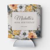 Gele Navy Blue Floral Glitter 40th Birthday Name Blikjeskoeler (Achterkant)