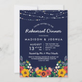 Gele Navy Boho Bloemen Stringlights Repetitie Kaart (Voorkant)