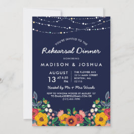 Gele Navy Boho Bloemen Stringlights Repetitie Kaart