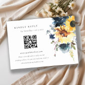 Gele Navy Zonnebloem Bloemen Bruiloft QR Code RSVP Informatiekaartje