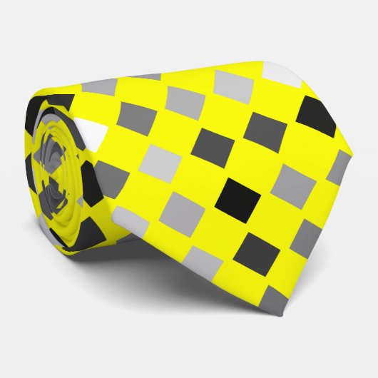 Gele nekstropdas met zwarte, grijze en witte diama stropdas (Opgerold)