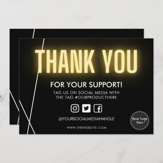 Gele neon Dank u Logo Media Invoegen Kaart (Voorkant / Achterkant)