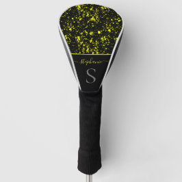 Gele Neon Paint Splatter Monogram Retro Golfheadcover