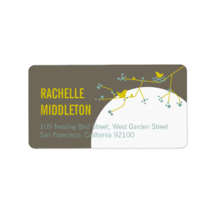 Gele nestelende vogel familie baby shower adres etiket