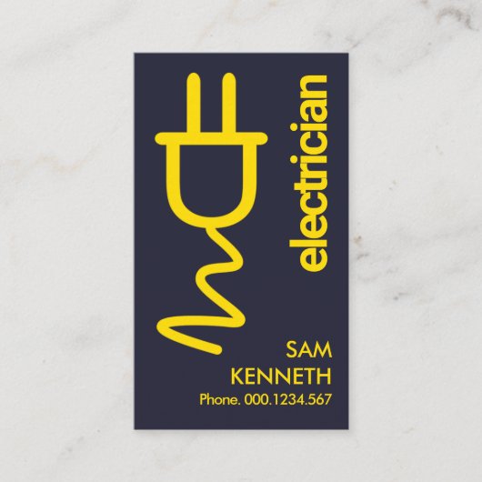 Gele netwerpminimalistische blauwe elektricien visitekaartje (Voorkant)