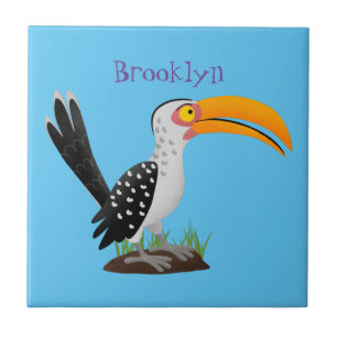 Gele neushoornvogel safari vogel cartoon tegeltje