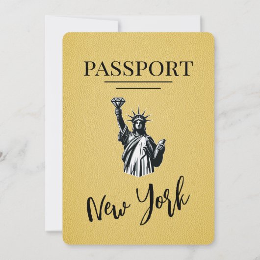 Gele New York City Passport bruiloft Kaart (Achterkant)