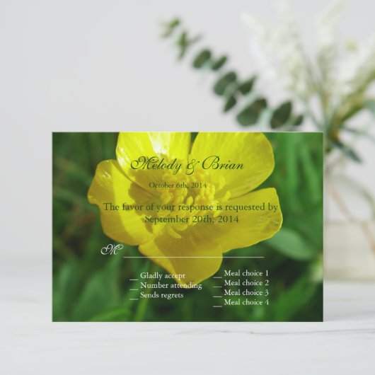 gele, niet-gele bloemkartonnen RSVP (Staand voorkant)