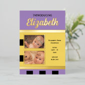 Gele nieuwe baby aankondiging goudfolie platte kaa (Staand Voorkant)