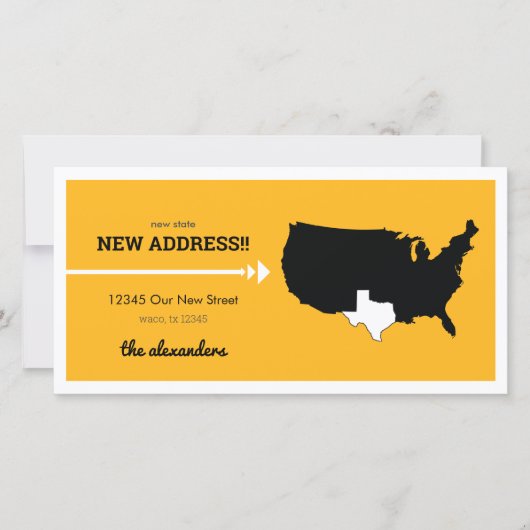 Gele nieuwe staat, nieuw adres! Texas verplaatsen (Voorkant)