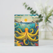 Gele octopus briefkaart (Staand voorkant)