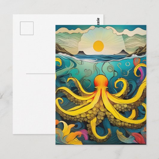 Gele octopus briefkaart (Voorkant / Achterkant)