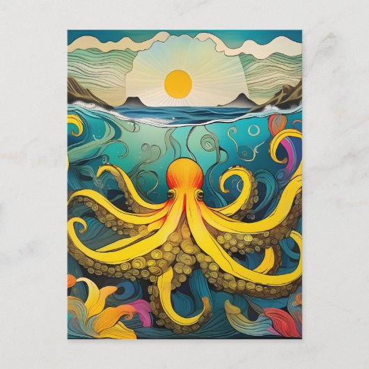 Gele octopus briefkaart (Voorkant)