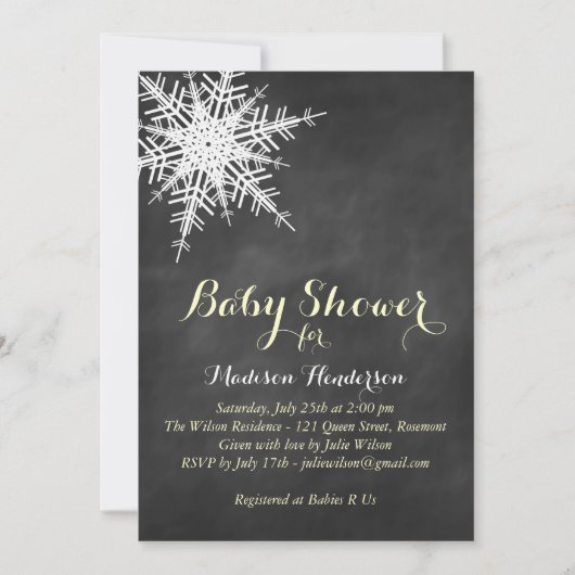 Gele offset Snowflake Baby shower Chalk Invite Kaart (Voorkant)