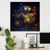 Gele Ogen Tropische Bloemen Robot Poster (Thuiskantoor)