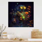 Gele Ogen Tropische Bloemen Robot Poster (Keuken)