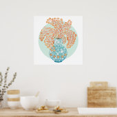 Gele oker bladeren turquoise vaas Waterverf kunst Poster (Keuken)