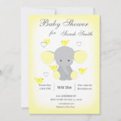Gele Olifant Baby Jongen Meisje Douche Uitnodiging (Voorkant)