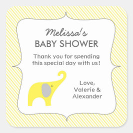 Gele olifant baby shower gunst dank u vierkante sticker