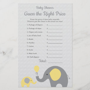 Gele olifant Baby shower Prijs is juist spel Flyer