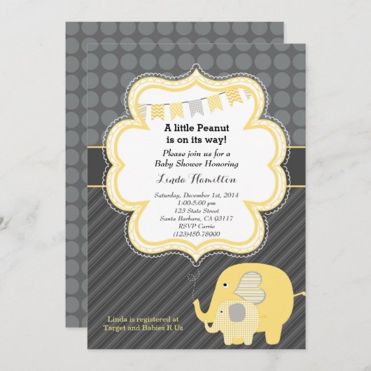 Gele olifant Baby shower Uitnodiging (Voorkant / Achterkant)