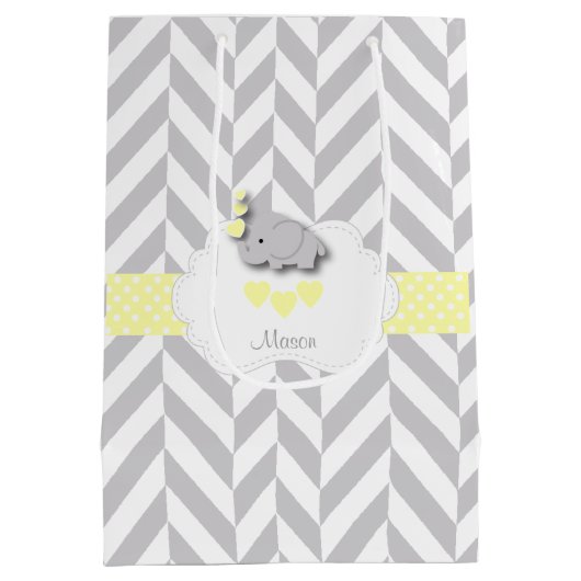 Gele Olifant Design - Baby shower Medium Cadeauzakje (Achterkant)