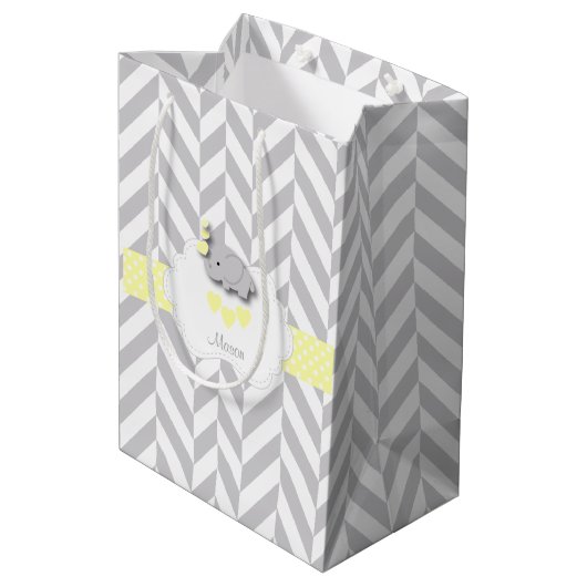 Gele Olifant Design - Baby shower Medium Cadeauzakje (Achterkant Gekanteld)