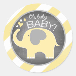 Gele Olifant Diagonale Streep Baby shower Ronde Sticker