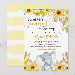 Gele olifant genderneutraal floraal baby shower kaart