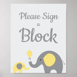 Gele olifant Onderteken het Baby shower voor blokk Poster