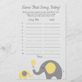 Gele olifant raadt het Baby Song Shower Game Flyer