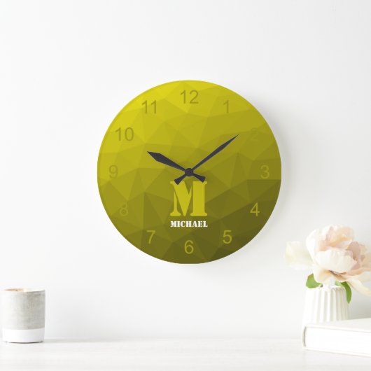 Gele ombre geometrie Mesh Patroon Monogram Grote Klok (Huis)