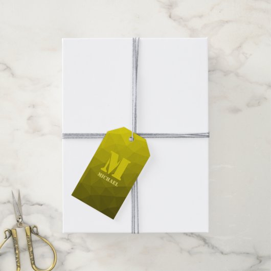 Gele ombre geometrische mesh patroon Monogram Cadeaulabel (Met Touw)