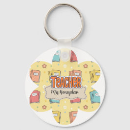 Gele Onderwijs Schoolboeken Patroon  Sleutelhanger