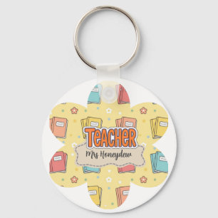 Gele Onderwijs Schoolboeken Patroon Sleutelhanger