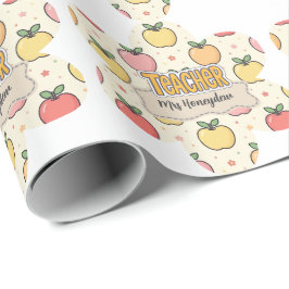 Gele Onderwijzer School Appel Patroon Cadeaupapier