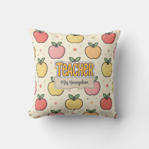 Gele Onderwijzer School Appel Patroon Kussen