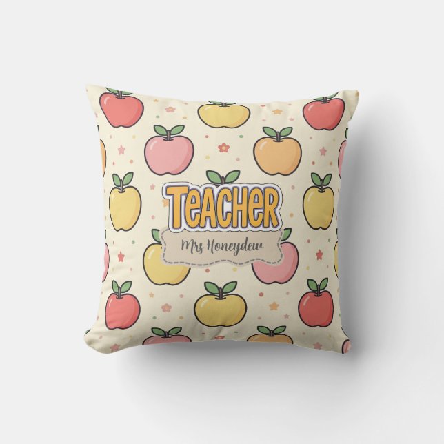 Gele Onderwijzer School Appel Patroon  Kussen (Voorkant)