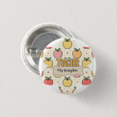 Gele Onderwijzer School Appel Patroon Ronde Button 3,2 Cm (Voorkant /achterkant)