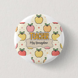 Gele Onderwijzer School Appel Patroon Ronde Button 3,2 Cm