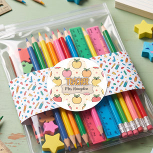 Gele Onderwijzer School Appel Patroon Ronde Sticker