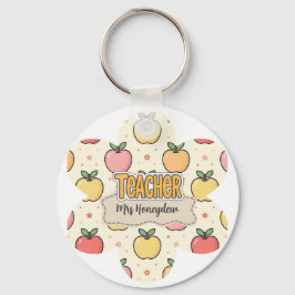 Gele Onderwijzer School Appel Patroon Sleutelhanger