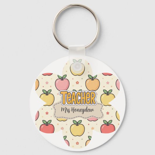 Gele Onderwijzer School Appel Patroon  Sleutelhanger (Voorkant)