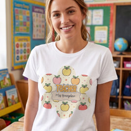 Gele Onderwijzer School Appel Patroon T-shirt